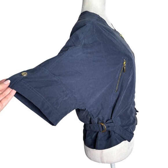 Paul Brial Navy Blue Asymmetrical Zip Jacket Top Size 5 Side Buckles Pockets - Picture 5 of 7